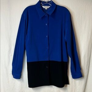 Casual Corner Annex Women’s Blue and Black Button-Up Shirt Size Large